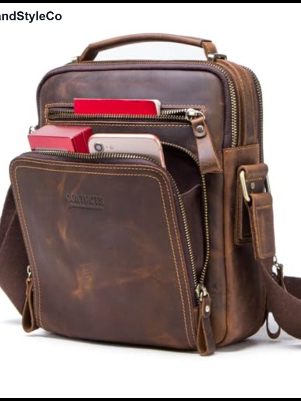Crazy Horse Cow Leather Messenger Bag Crossbody Shoulder Bag Briefcase